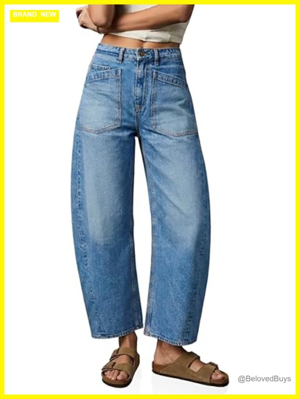 Womens Baggy Barrel Jeans Cropped High Waisted Wide Leg Boyfriend Vintage Loose
